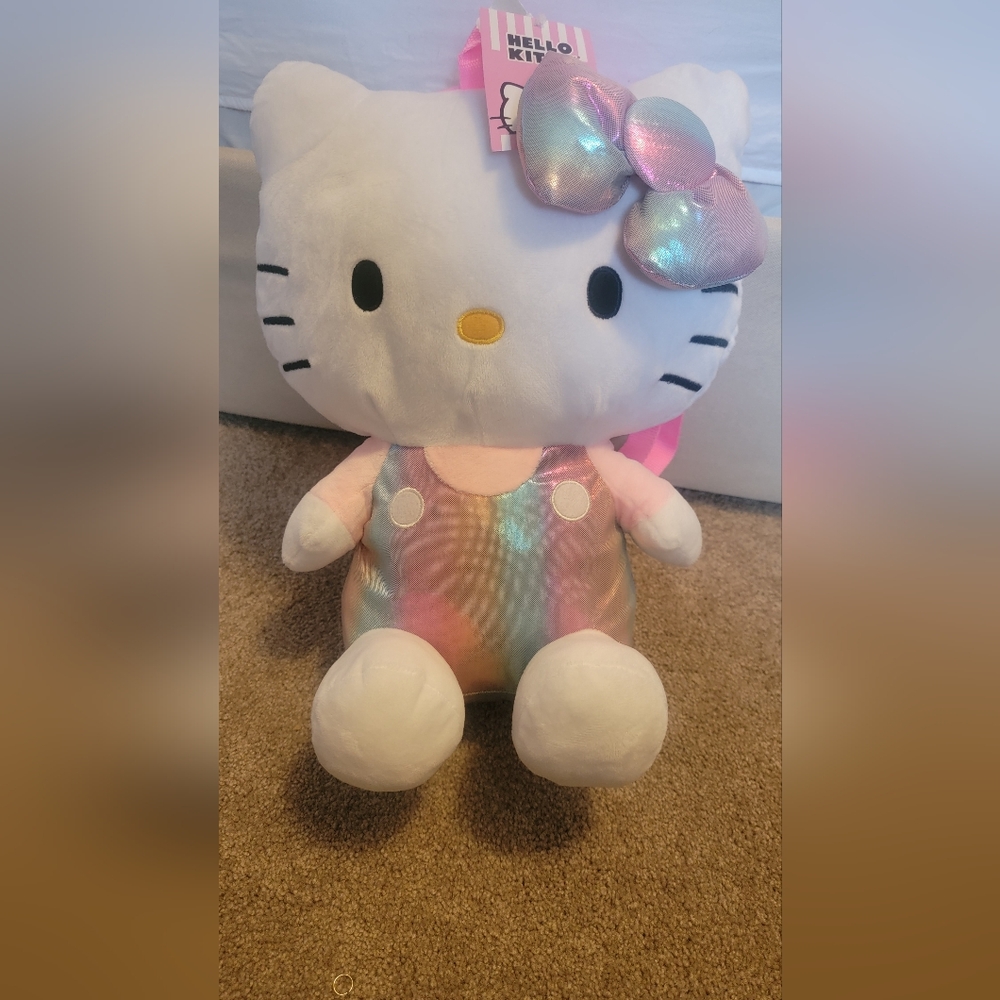 Hello Kitty Plush Toy with Rainbow Outfit Backpack